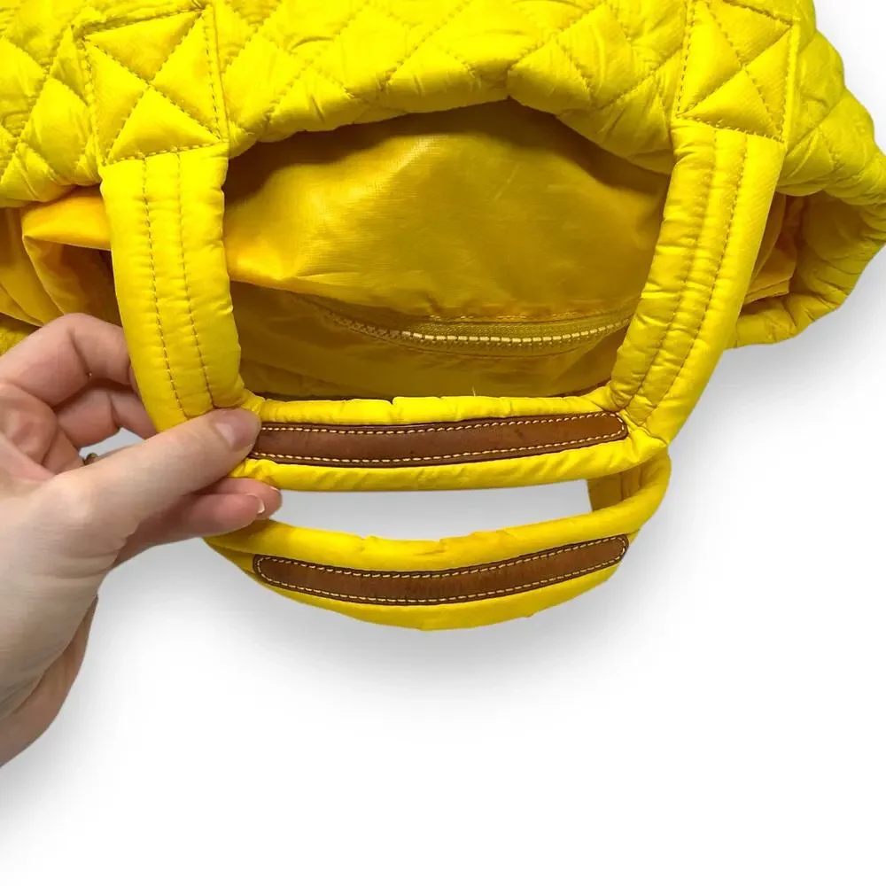 MZ Wallace Metro Tote Mini Quilted Travel Bag Sunflower Yellow Nylon Leather